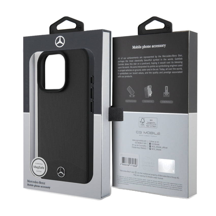 เคสกันกระแทก iPhone 16 Pro Max Mercedes Benz Textured and Plain Leather MagSafe สี Black