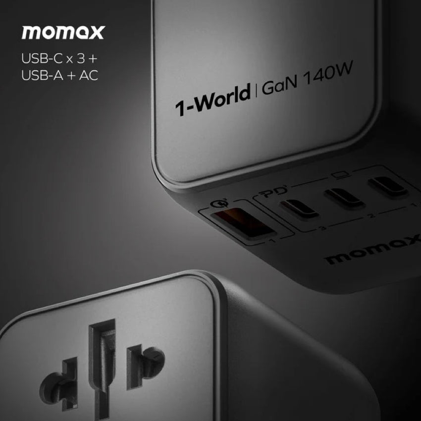 หัวชาร์จ Momax 1-World 120W GaN 4-port พร้อมปลั๊ก AC Travel
