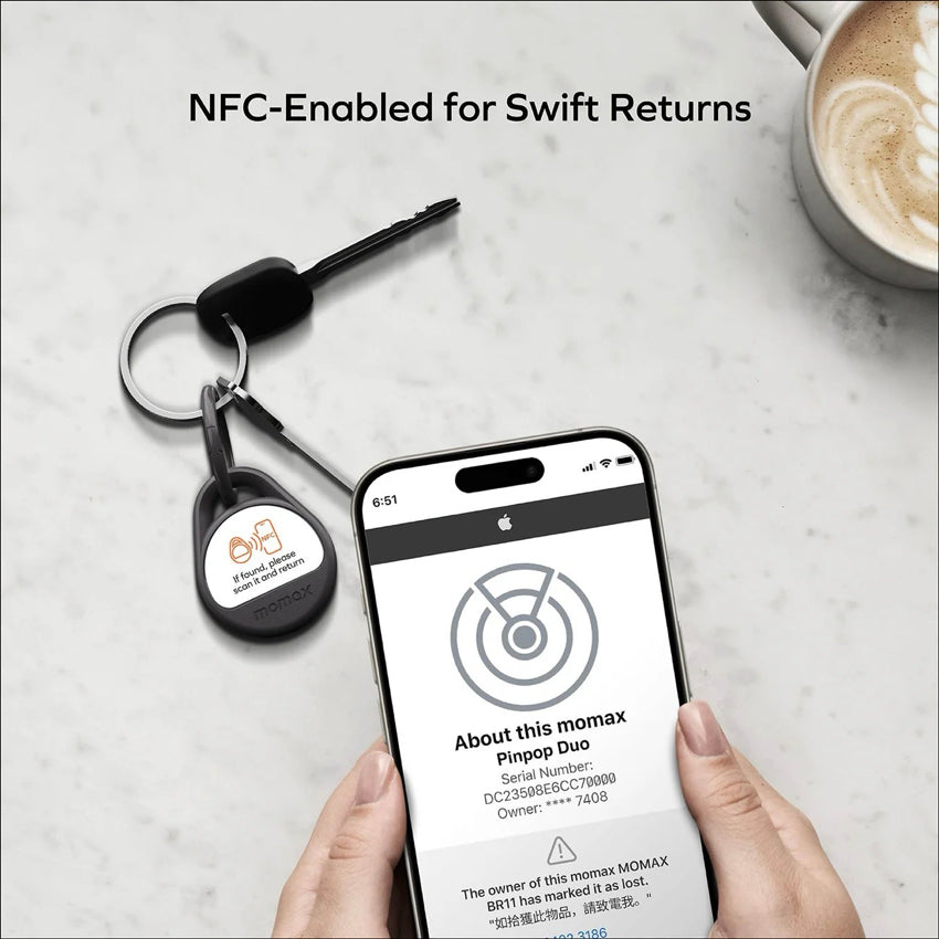 อุปกรณ์ติดตาม Momax Pinpop Duo Find My Locator สี Black