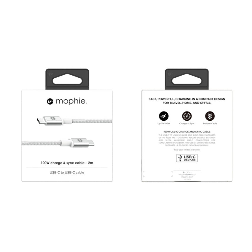 สายชาร์จ Mophie C to C 100 วัตต์ ยาว 2 เมตร สีขาว รองรับ 5Gbps