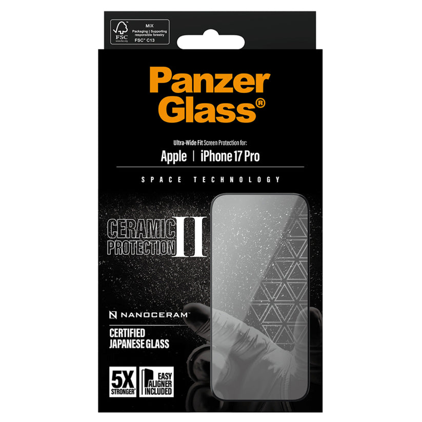 ฟิล์มกระจก PanzerGlass Ultra Wide Fit Ceramic สำหรับ iPhone 17 Pro ติดตั้งง่าย