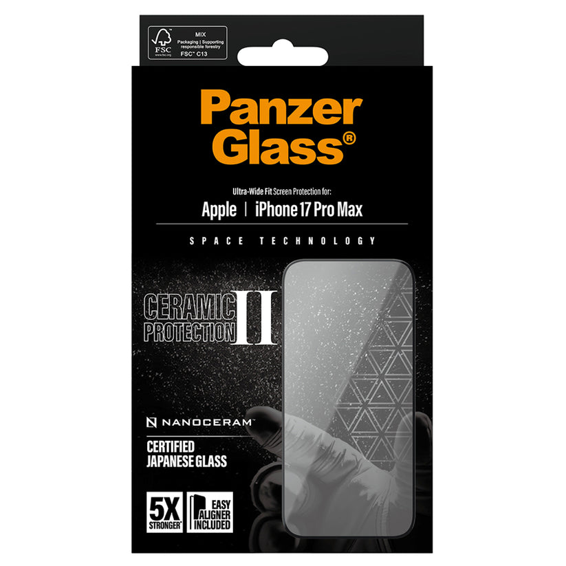 ฟิล์มกระจก PanzerGlass Ultra Wide Fit Ceramic สำหรับ iPhone 17 Pro Max ป้องกันรอยขีดข่วน