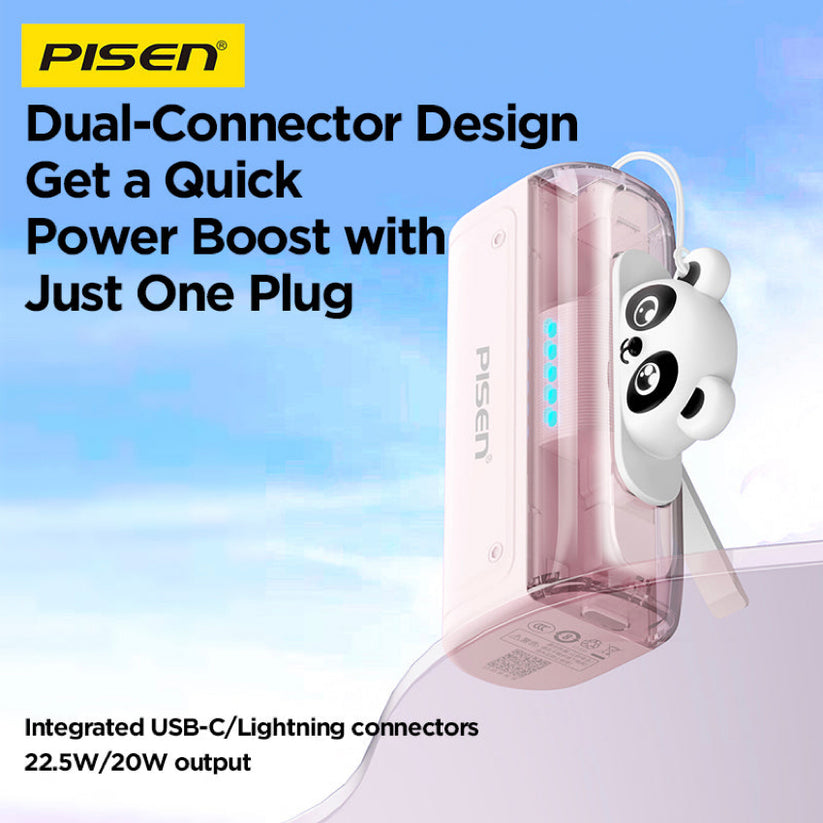 แบตเตอรี่สำรองพกพา Power Tiny 22.5 วัตต์ ความจุ 5000 mAh มีหัวชาร์จ USB-C และ Lightning แบรนด์ PISEN