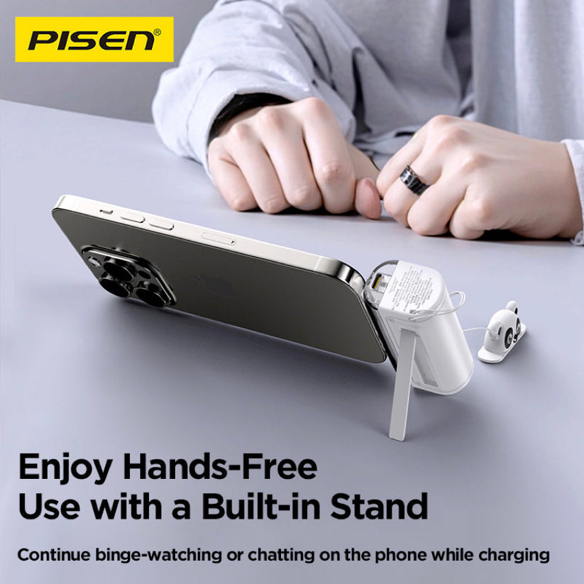 แบตเตอรี่สำรองพกพา Power Tiny 22.5 วัตต์ ความจุ 5000 mAh มีขาตั้งในตัว แบรนด์ PISEN