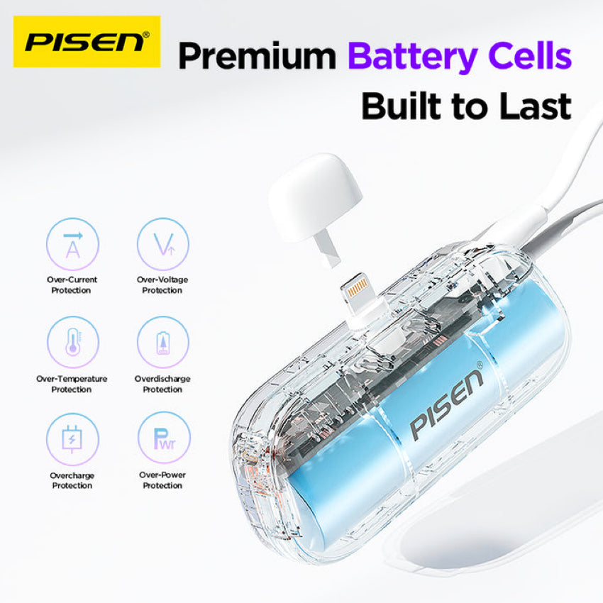 แบตเตอรี่สำรองพกพา Tiny 15 วัตต์ ความจุ 5000 mAh มีระบบความปลอดภัย แบรนด์ PISEN