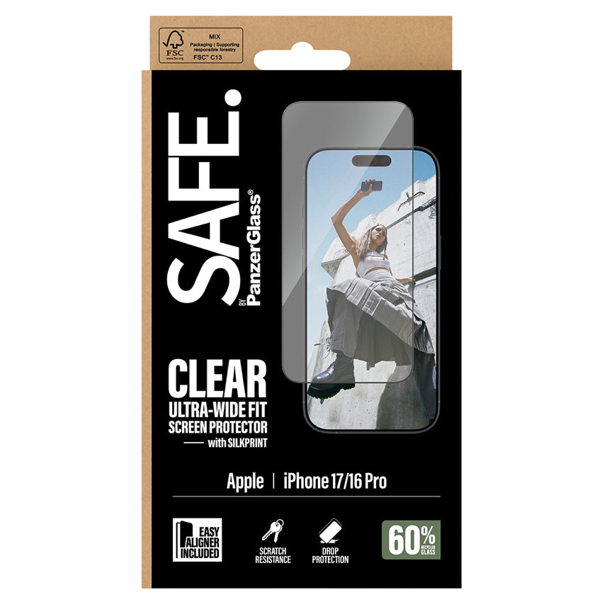 ฟิล์มใสขอบดำ Ultra Wide Fit สำหรับ iPhone 17 ปกป้องหน้าจอ แบรนด์ SAFE