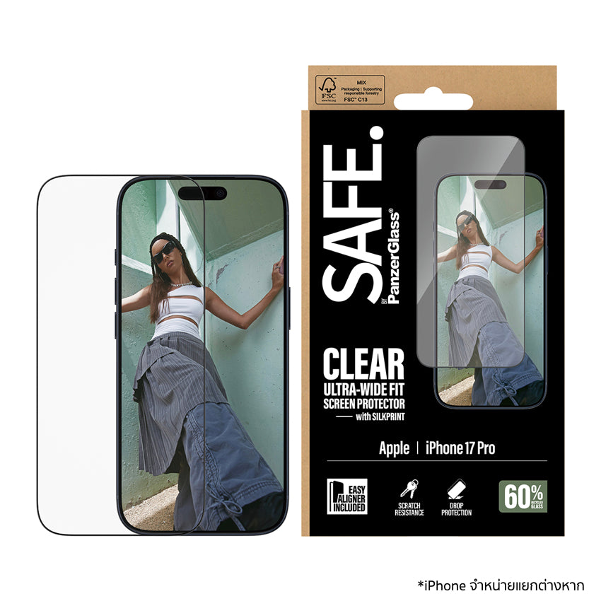 ฟิล์มใสขอบดำ Ultra Wide Fit สำหรับ iPhone 17 Pro แบรนด์ SAFE