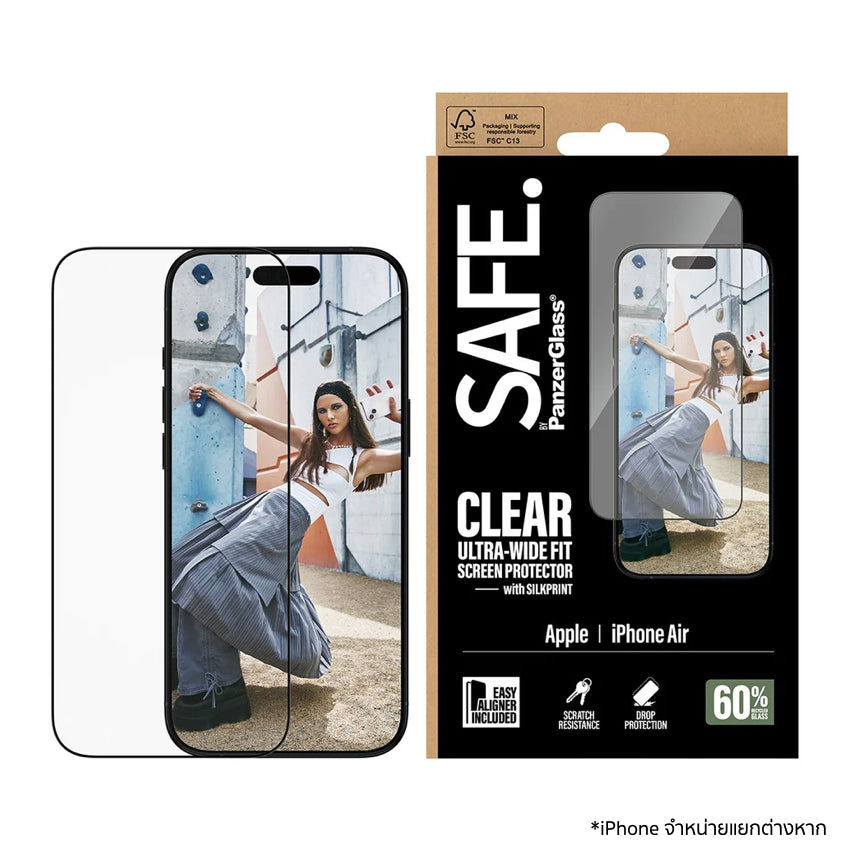 ฟิล์มใสขอบดำ Ultra Wide Fit สำหรับ iPhone Air แบรนด์ SAFE