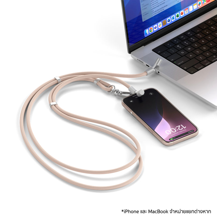 สายคล้องโทรศัพท์มือถือ OntheGo และ สาย USB-C สี Desert Rose ถ่ายโอนข้อมูลรวดเร็ว 480 Mbps แบรนด์ SATECHI