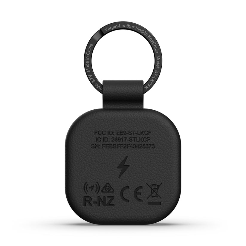 อุปกรณ์ติดตามสิ่งของ Vegan-Leather Findall Keychain สี Black รองรับการชาร์จไร้สาย แบรนด์ SATECHI