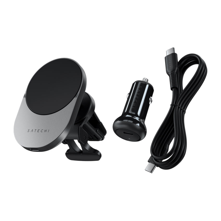 แท่นชาร์จไร้สายหนีบช่องแอร์ในรถยนต์ Satechi Wireless Car Charger Qi2 สี Space Gray จากแบรนด์ SATECHI