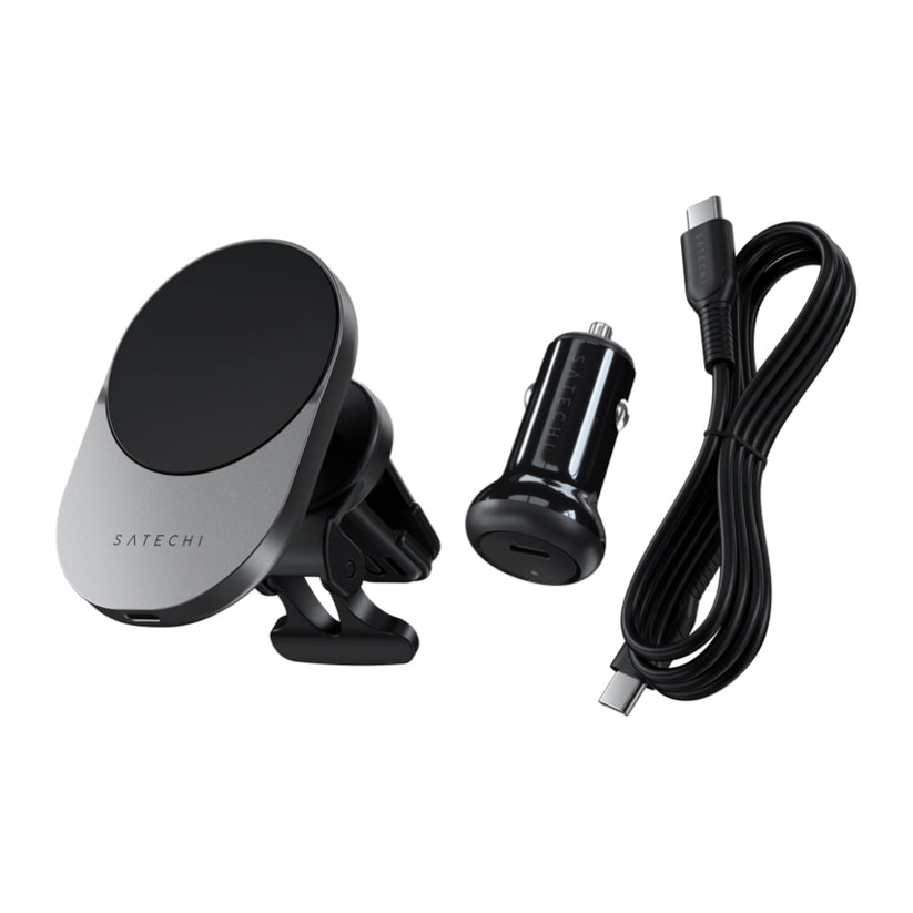 แท่นชาร์จไร้สายหนีบช่องแอร์ในรถยนต์ Satechi Wireless Car Charger Qi2 สี Space Gray จากแบรนด์ SATECHI