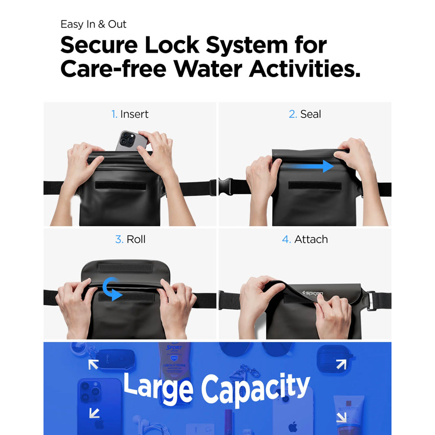 กระเป๋าแบบคาดเอว SPIGEN Aqua Shield (A620) กันน้ำได้ สีดำ