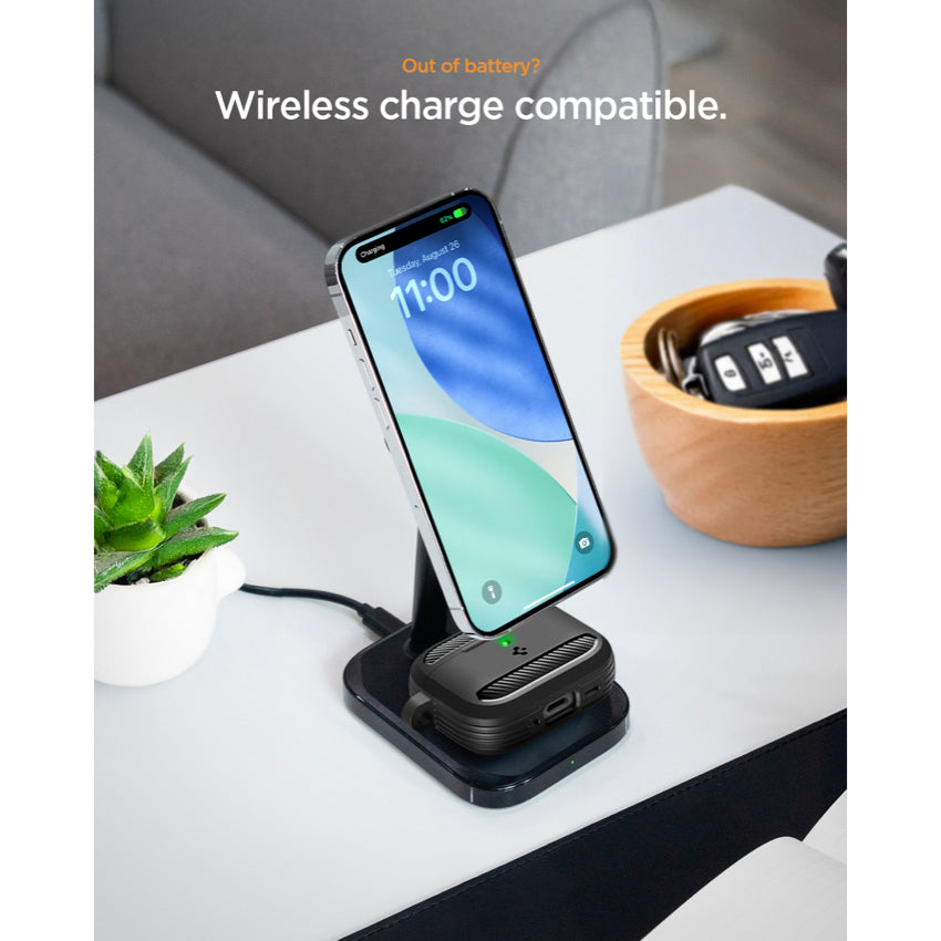 เคส Rugged Armor สำหรับ AirPods Pro 3 - Matte Black ชาร์จไร้สายได้ แบรนด์ SPIGEN