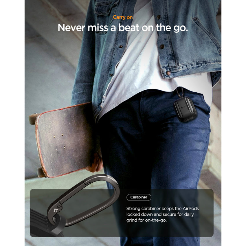 เคส Rugged Armor สำหรับ AirPods Pro 3 - Matte Black ห่วงกุญแจ พกพาทุกที่ แบรนด์ SPIGEN