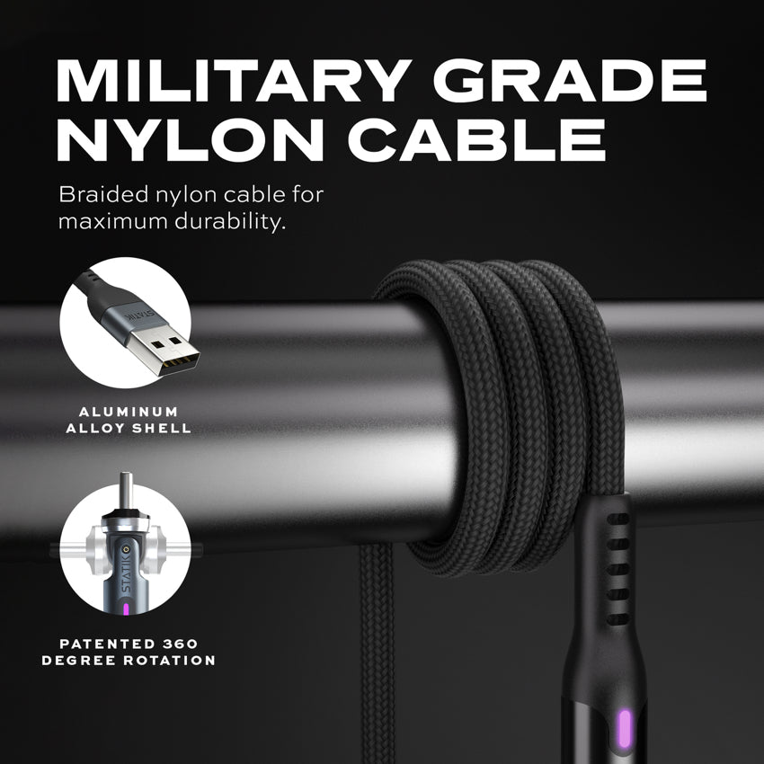 Statik PowerPivot Nylon Braided, USB-A to USB-C 0.9M
