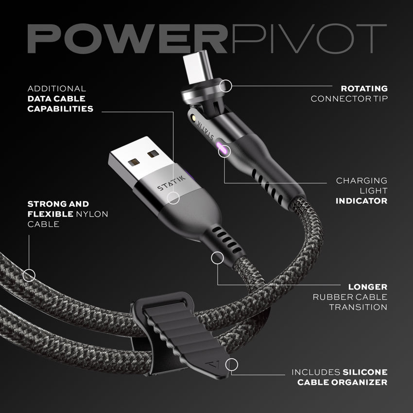 Statik PowerPivot Nylon Braided, USB-A to USB-C 0.9M