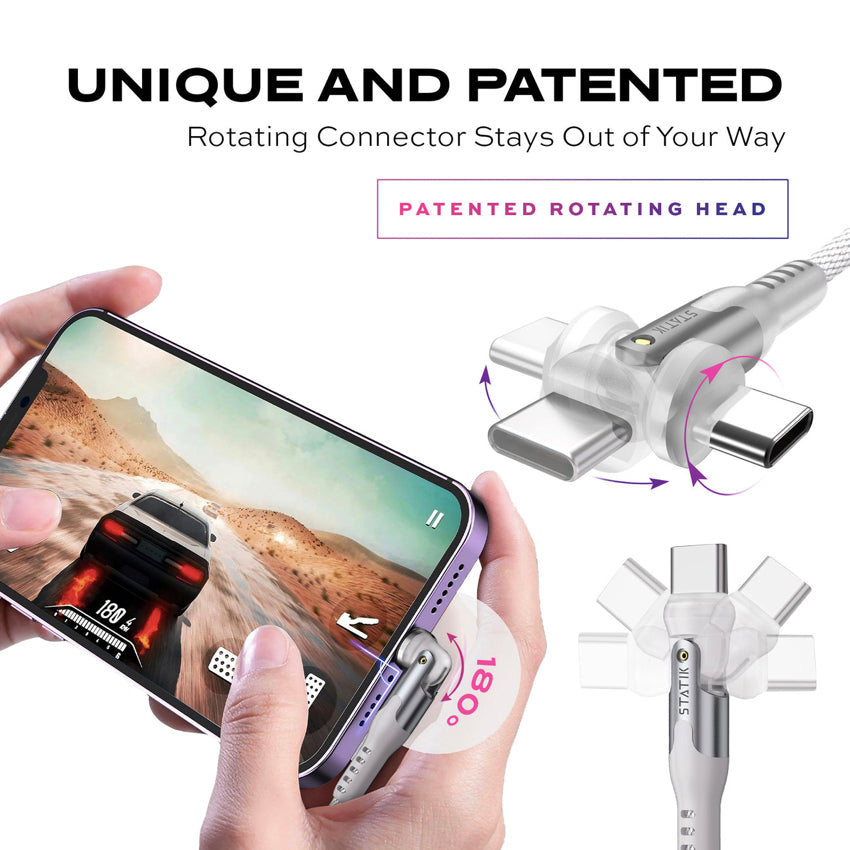 Statik PowerPivot Pro Nylon Braided, USB-C to USB-C 2M-White