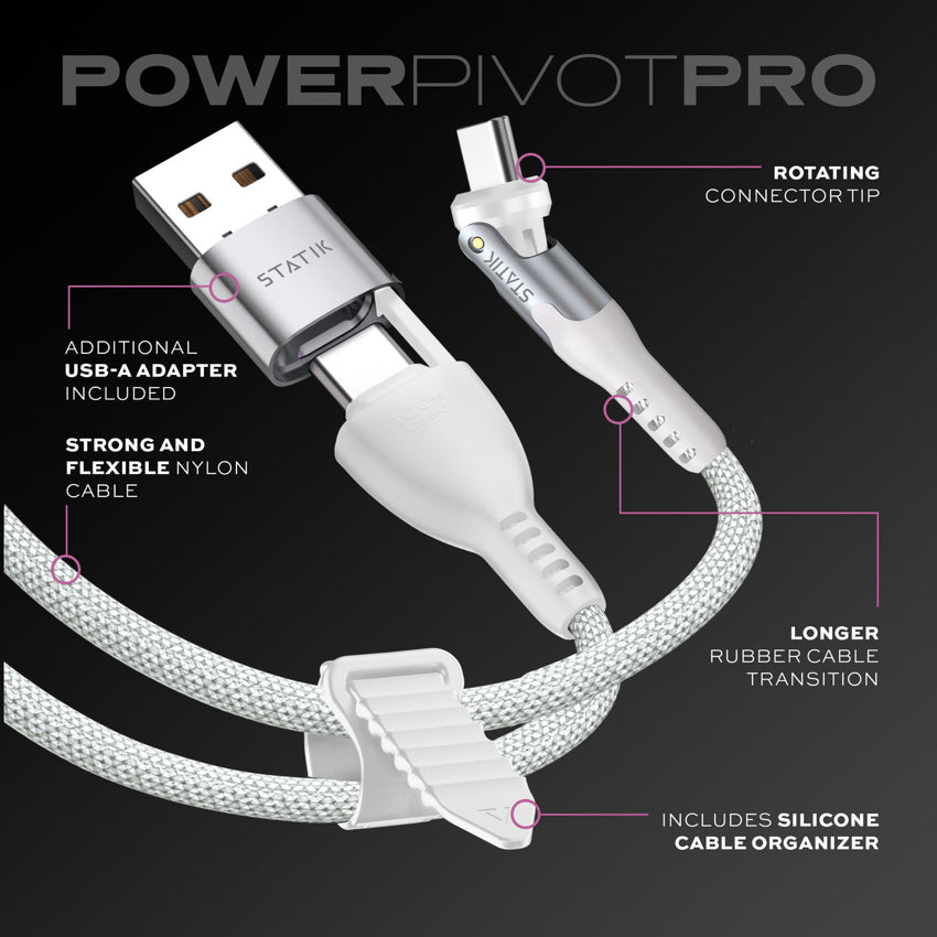 Statik PowerPivot Pro Nylon Braided, USB-C to USB-C 2M-White