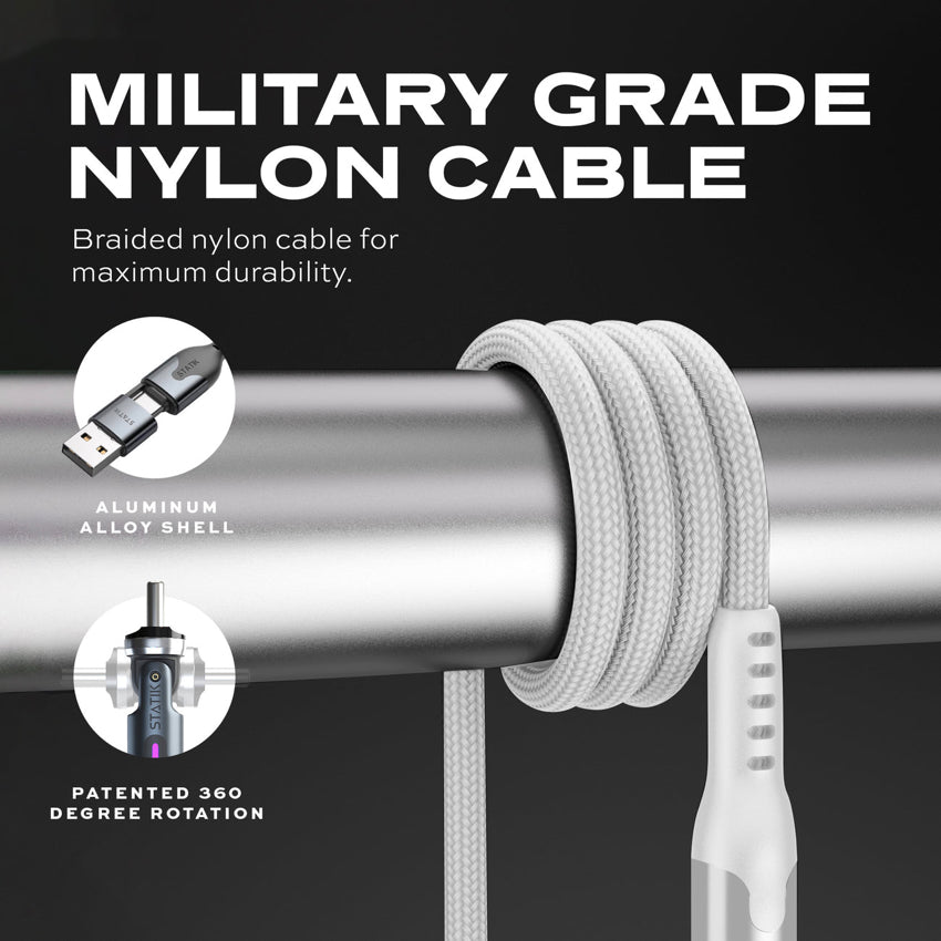 Statik PowerPivot Pro Nylon Braided, USB-C to USB-C 2M-White