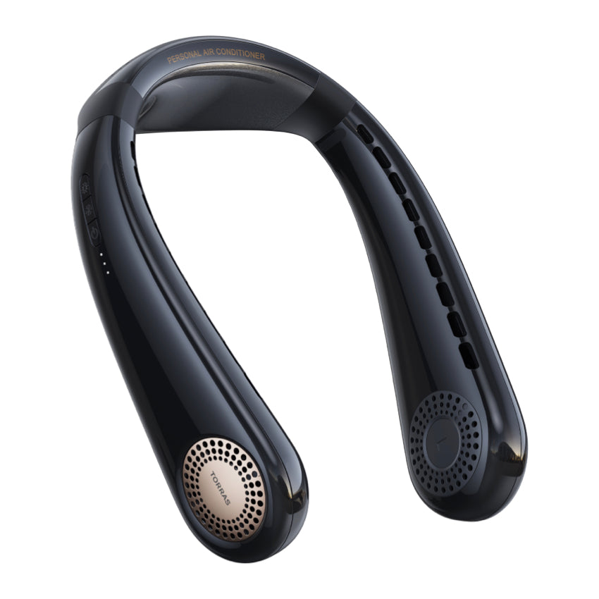 พัดลมคล้องคอ Torras Coolify Air สี Golden Black ให้ความเย็นได้นานถึง 24 ชั่วโมง พกพาสะดวก ใช้งานง่าย