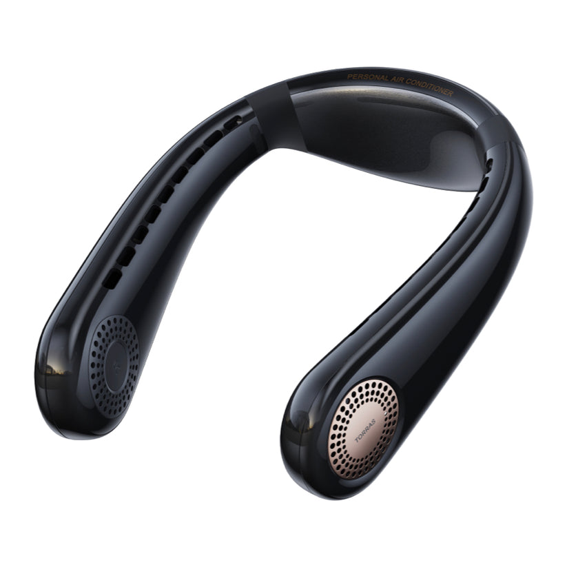 พัดลมคล้องคอ Torras Coolify Air สี Golden Black ให้ความเย็นได้นานถึง 24 ชั่วโมง พกพาสะดวก ใช้งานง่าย