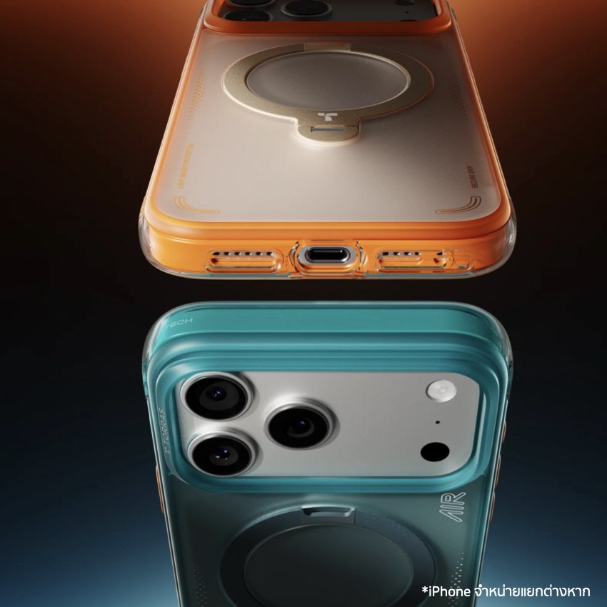 เคสกันกระแทก iPhone 17 Pro Max Torras Ostand Spin Air Series ปกป้องรอบด้านด้วยเทคโนโลยี AirMAX Airbag ขาตั้งหมุนได้ 360° และแม่เหล็กแรงสูง รองรับ MagSafe อย่างมั่นคง