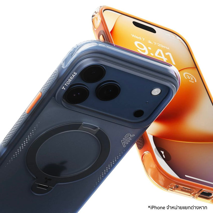 เคสกันกระแทก iPhone 17 Pro Max Torras Ostand Spin Air Series ปกป้องรอบด้านด้วยเทคโนโลยี AirMAX Airbag ขาตั้งหมุนได้ 360° และแม่เหล็กแรงสูง รองรับ MagSafe อย่างมั่นคง