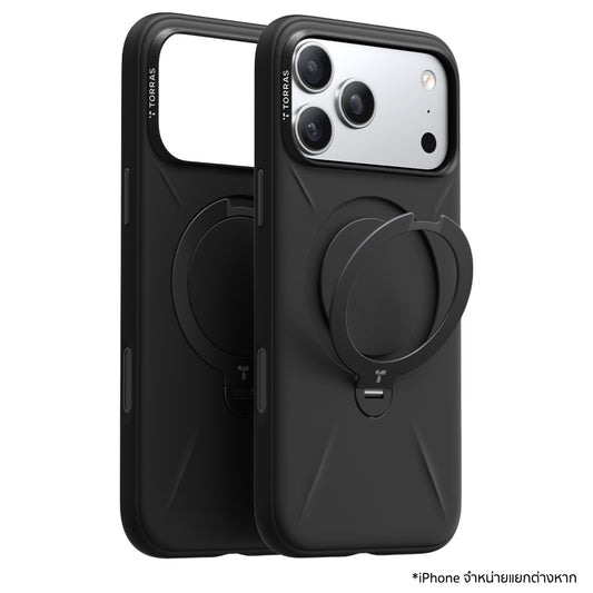 เคสกันกระแทก iPhone 17 Pro Max Torras Ostand Spin Silicone Series สี Obsidian Black ขาตั้งหมุน 360° ซิลิโคน ROHS กันลื่น ป้องกันรอยขีดข่วน