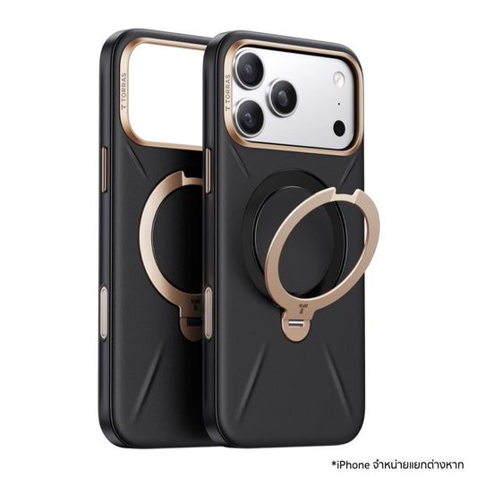 เคสหนัง iPhone 17 Pro Torras Ostand Spin VegSkin Series - Ivory Black