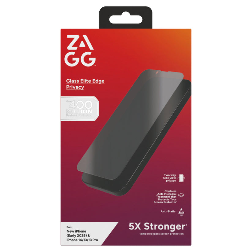 ฟิล์มส่วนตัว Glass Elite Edge Privacy สำหรับ iPhone 16e/14/13 Pro/13 ติดตั้งง่ายดาย แบรนด์ ZAGG