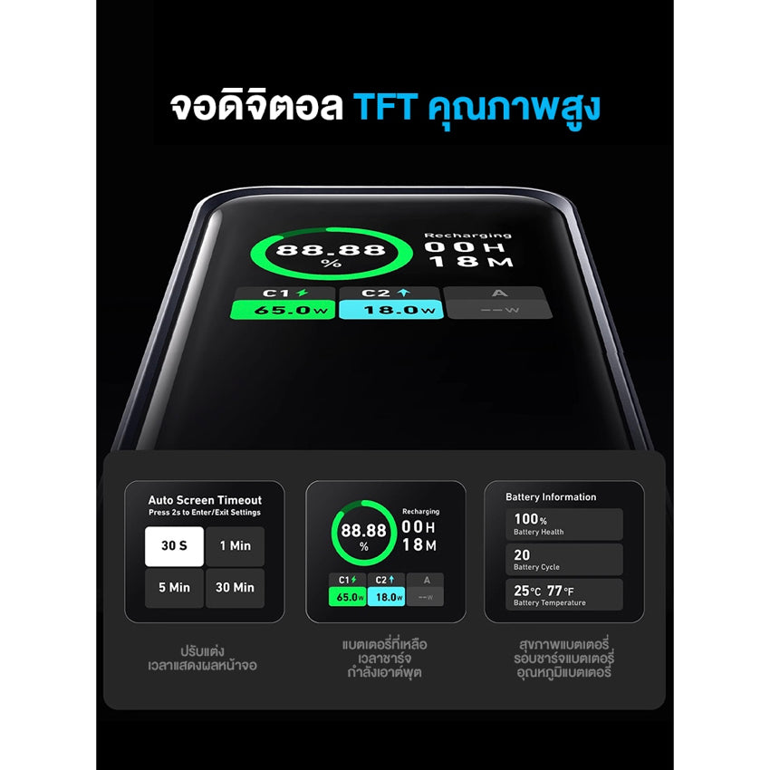 แบตเตอรี่สำรองแบบพกพา Anker Prime 20000 มิลลิแอมป์ กำลังไฟสูงสุด 200 วัตต์ สี Black