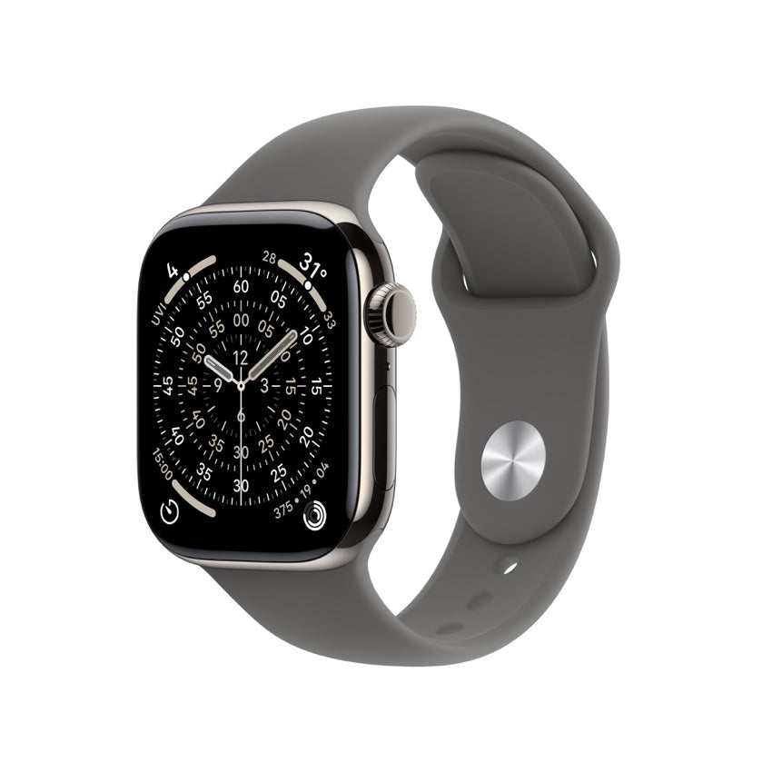 Apple Watch Series 11 GPS + Cellular 42mm Natural Titanium Case with Stone Grey Sport Band - S/M