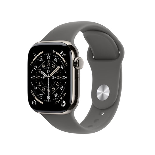 Apple Watch Series 11 GPS + Cellular 42mm Natural Titanium Case with Stone Grey Sport Band - M/L