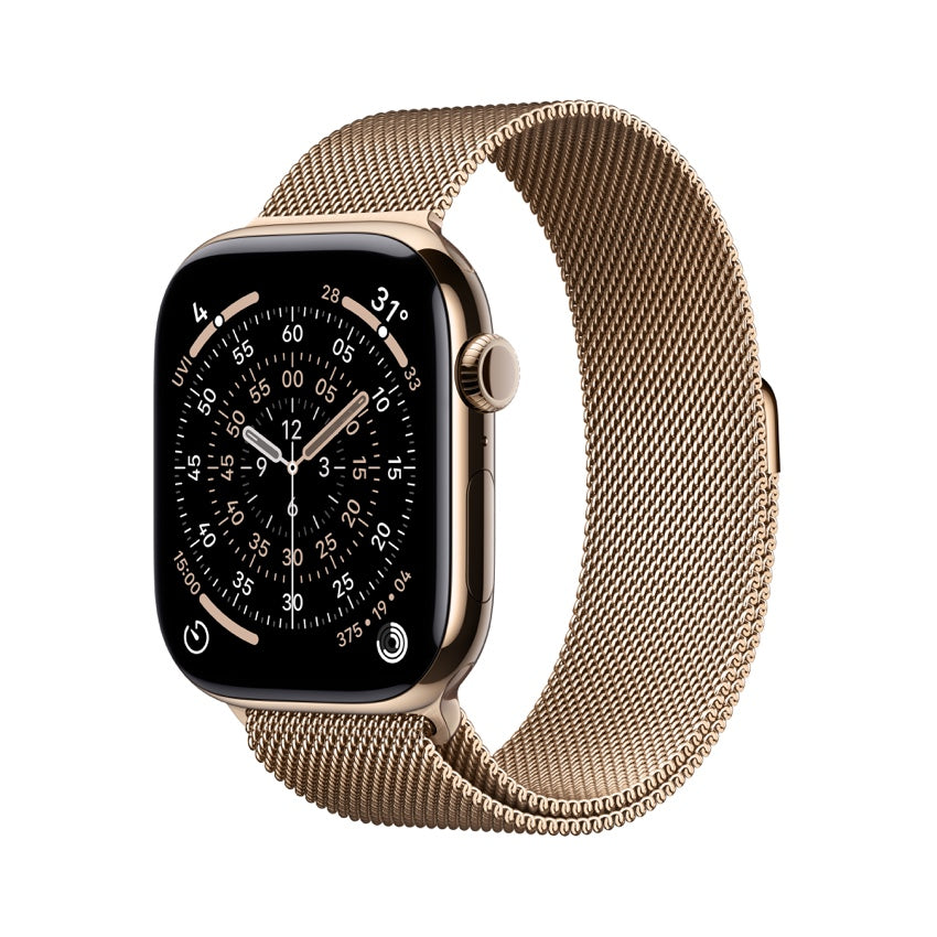 Apple Watch Series 11 GPS + Cellular 46mm Gold Titanium Case with Gold Milanese Loop - S/M