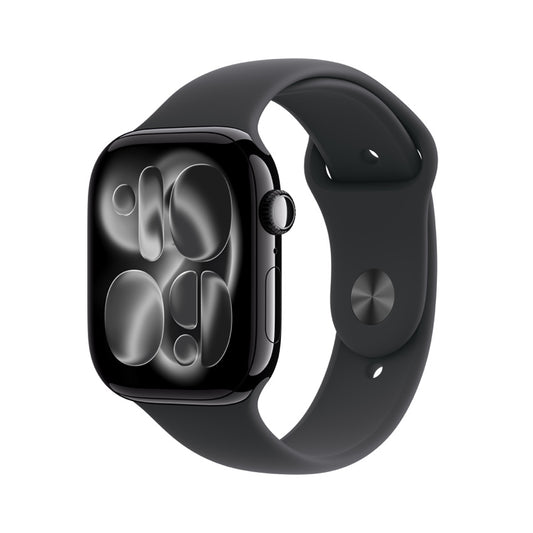Apple Watch Series 11 GPS + Cellular 46mm Jet Black Aluminium Case with Black Sport Band - S/M