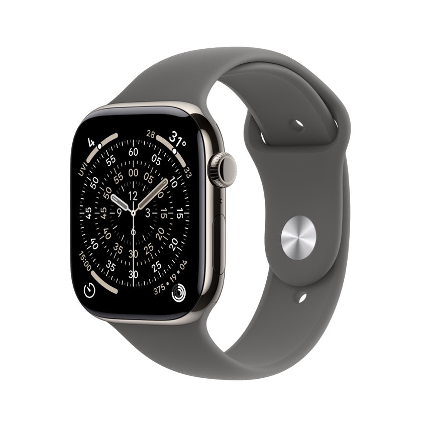 Apple Watch Series 11 GPS + Cellular 46mm Natural Titanium Case with Stone Grey Sport Band - S/M