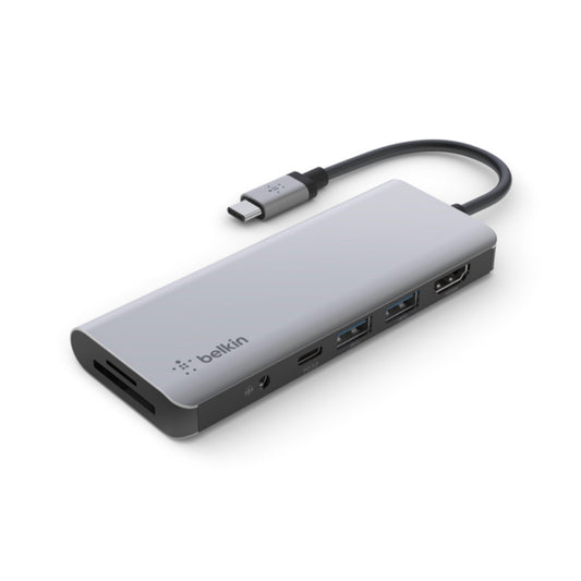 ฮับมัลติมีเดีย Belkin USB-C Multimedia Hub 7 in 1 100 วัตต์ สี Gray