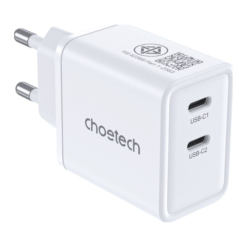 Choetech Dual USB-C ports PD 45W TH Plug -White