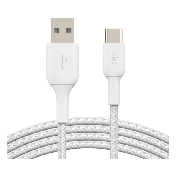 Belkin Double Nylon Braided Sync and Charge 12W USB-A to C Cable 1 Meter - White