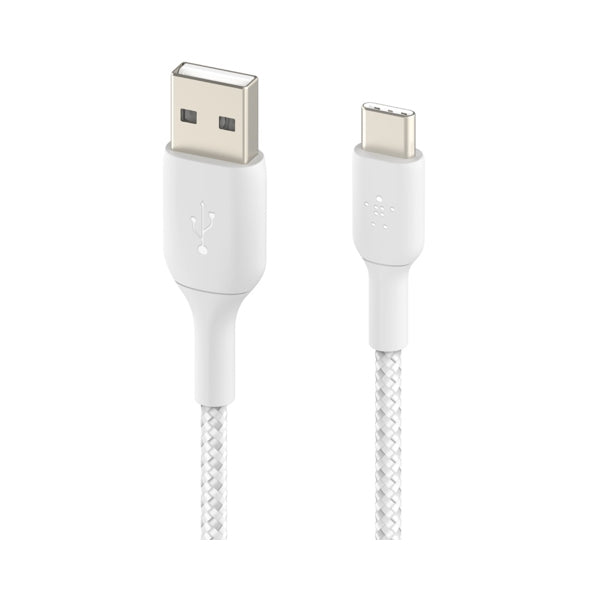 Belkin Double Nylon Braided Sync and Charge 12W USB-A to C Cable 1 Meter - White