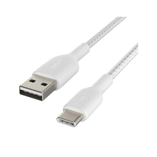 Belkin Double Nylon Braided Sync and Charge 12W USB-A to C Cable 1 Meter - White