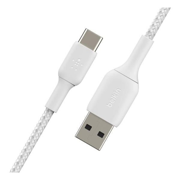 Belkin Double Nylon Braided Sync and Charge 12W USB-A to C Cable 1 Meter - White