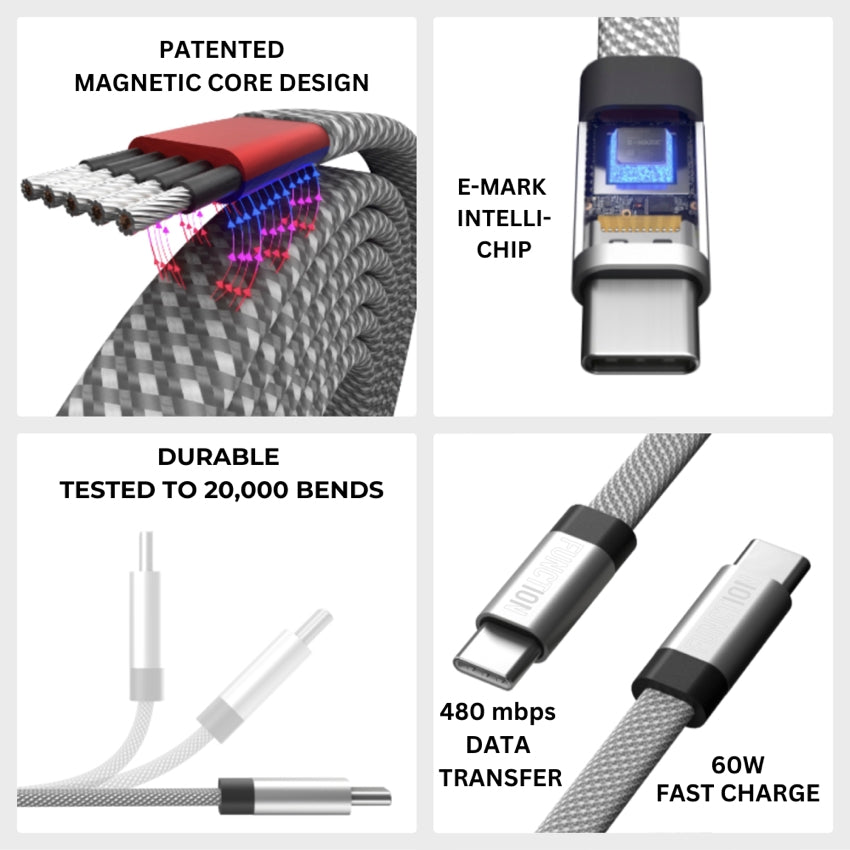 สายชาร์จ Function 101 Neat C to C Magnetic Flat ความยาว 1 เมตร รองรับกำลังไฟ 60W สี Silver