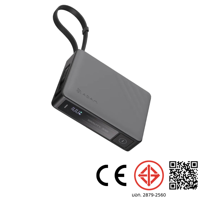แบตเตอรี่สำรองพกพา Adam Element Gravity 30 วัตต์ ความจุ 10000 mAh สี Gray