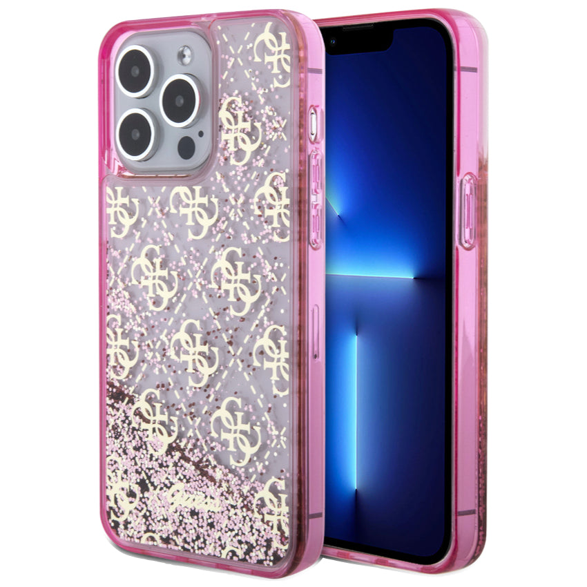 Guess Liquid Glitter 4G Pattern for iPhone 15 Pro Max - Translucent Pink