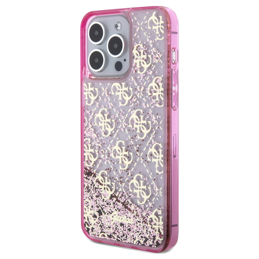 Guess Liquid Glitter 4G Pattern for iPhone 15 Pro Max - Translucent Pink