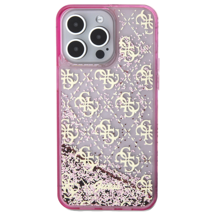 Guess Liquid Glitter 4G Pattern for iPhone 15 Pro Max - Translucent Pink