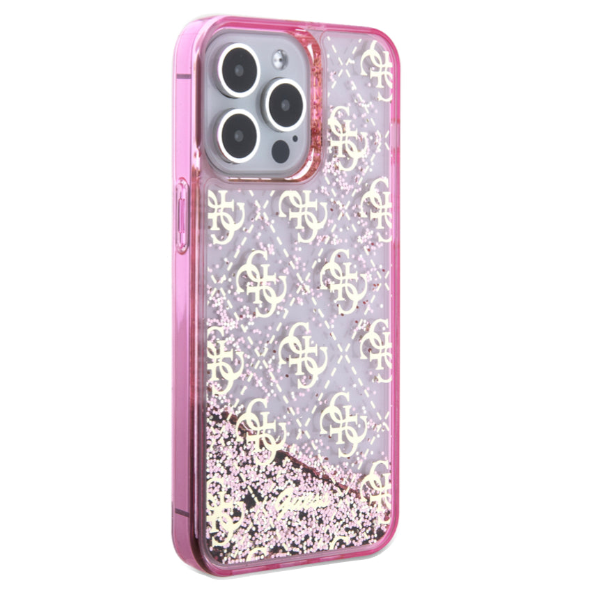 Guess Liquid Glitter 4G Pattern for iPhone 15 Pro Max - Translucent Pink