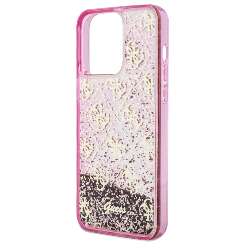 Guess Liquid Glitter 4G Pattern for iPhone 15 Pro Max - Translucent Pink